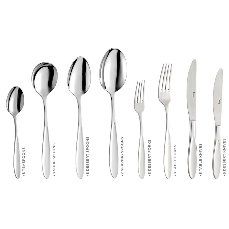 Denby Eclipse 58 Piece 18/10 Stainless Steel Cutlery Set, Service for 8